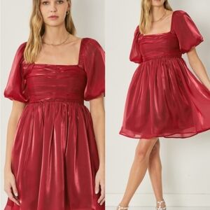 {Entro} Bubble Sleeve Women's Dress In Ruby Size Medium